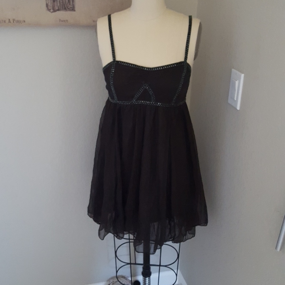 NWT Velvet Sequin Trim Black Mini Flowy Dress or Tunic
